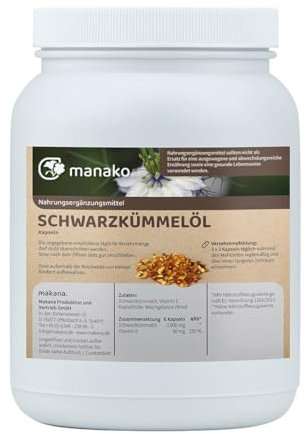 manako Schwarzkümmelöl Kapseln, 1250 Stück, Dose a 937,5 g