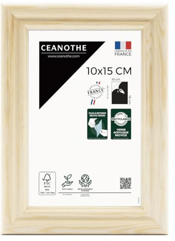 Ceanothe Cadre Photo 10x15 cm Bois Brut Naturel FSC Convient au A6 et Carte Postale et de la Collection Classique Circée Authentic Verre Acrylique Incassable Recyclé – Fabriqué en France