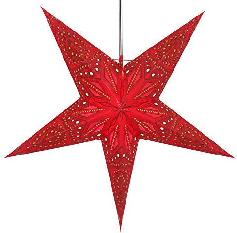 GURU SHOP Faltbarer Advents Leucht Papierstern, Weihnachtsstern 60 cm - Dadari rot