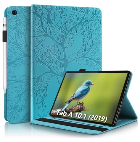 AsWant Hülle Kompatibel mit Samsung Galaxy Tab A 10.1 2019 T510 T515 Ultra Dünn mit Schutzhülle PU Ledertasche Folio Flip Hülle Brieftasche Stifthalter - Blau