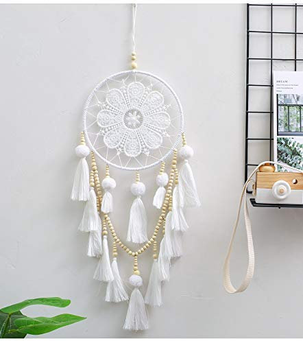 Herbests Traumfänger Handgefertigt Großer Boho Traumfänger mit weißer Gewebte Makramee Wandbehang Ornament für Baby Shower Car Home Decor Hochzeit Mädchen Zimmer Schlafzimmer Romantische Dekoration