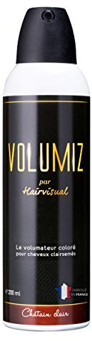 VOLUMIZ Spray 2-en-1 Correcteur Magic retouche racines - Bombe colorante pour Alopécie & Calvitie, Poudre Densifiante cheveux clairsemés - Fibre capillaire pour Homme & femme (200 ml, Châtain Clair)