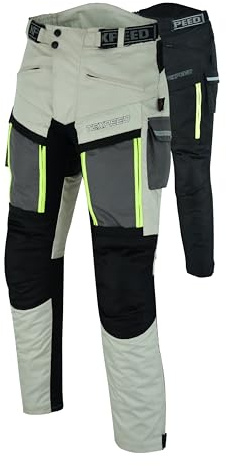 Texpeed Mens Motorcycle Trousers Off White Beige Waterproof Motorbike Biker Pants With CE Protective Armour (EN 1621-1) XXL