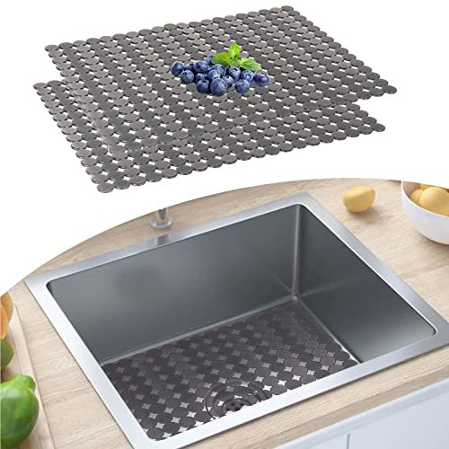 Kitchen Sink Mat - 2Pack Adjustable Sink Protector Mat for Kitchen Ceramic/Stainless Steel Sink - Fast Draining Sink Mats for Bottom of Kitchen Sink - Easy to Clean & DIY Cut
