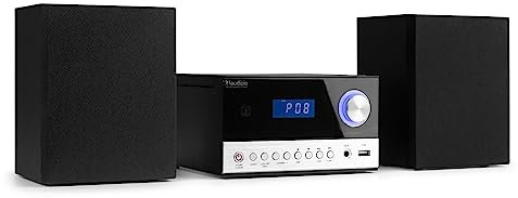 Audizio Toulon Kompaktanlage DAB-Stereoanlage mit CD-Player, Radio mit CD Spieler, Bluetooth, USB, MP3-Player, AUX-Eingang und separaten Lautsprechern - Schwarz