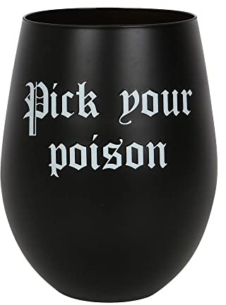 Something Different Striking Black Pick Your Poison Stemless Wine Glass - Gothic Theme with White Text, 500ml Capacity - Ideal for Witches and Wizards