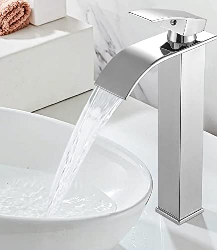 FAOKZE Robinet de salle de bain, robinet de salle de bain, robinet cascade pour salle de bain avec beau design, robinet de baignoire pour eau froide et chaude, chrome