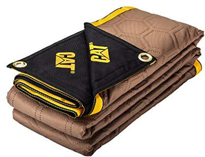 CAT Water Resistant Woven Utility Blanket, 72-Inch x 60-Inch Outdoor Tarp Material Padded Blanket, Rivets for Tie Downs, Park Picnic, Moving, Protect Furniture, Brown Black - 980788N