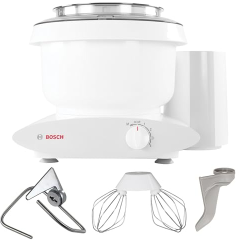 Bosch Universal Plus Stand Mixer 500 Watt, 6.5 Quarts with Wire Whips, Dough Hook & NutriMill Dough Hook Extender Bundle