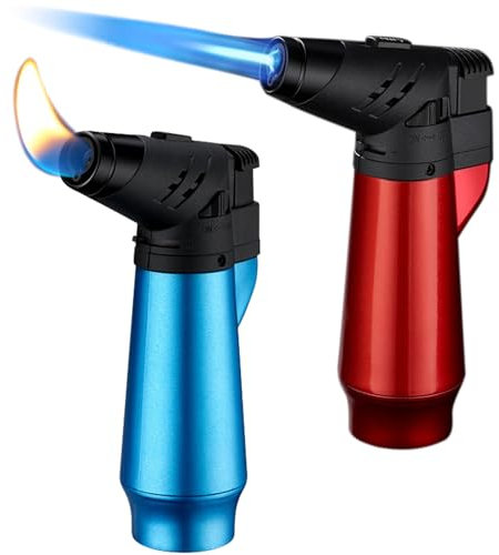 Accendino Antivento, Accendini da Tempesta, Getto Accendini Butano Gas Ricaricabile, Regolabile Fiamma Accendino per Cucinare, Candele, Campeggio, Grigliate e All'aperto (Senza Gas) (Rosso+Blu)