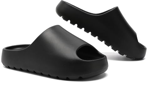 Jaeynow Cloud Slides for Women Men,EVA Soft Recovery Slides for Womens,Thick Sole Open Toe Shower Shoes Outdoor&Indoor House Slippers Sandals(Black 42/43)