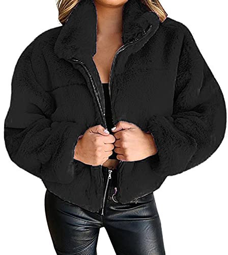 Women Faux Fur Coat Clearance,Ladies Faux Fur Jackets Short Fur Overcoat Today's Deals,Winter Zipper Long Sleeve Body Warmer Coat Solid Thick Furry Outerwear Shaggy Parka Cardigan Jacket UK Size 8-22