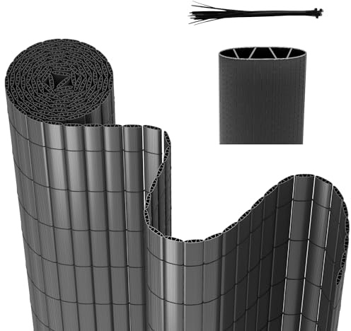 Yugodex PVC Sichtschutzmatte Sichtschutz 90 x 600 cm Wetterfest Sichtschutzzaun W-Struktur Verstärkung Innen Balkonverkleidung Windschutz ohne Bohren für Balkon Garten, Anthrazit