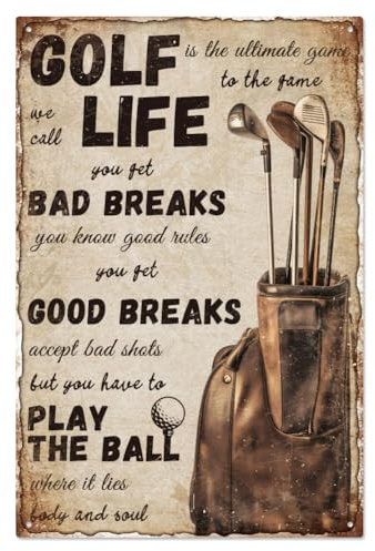 WADORN Cartello In Metallo Vintage Golf Life, 20x30cm Divertente Cartello Retrò Da Golf con Mazza Da Golf, Citazione Motivazionale Da Golf, Poster Da Parete, Decorazione per Garage Regali Da Golf Bar