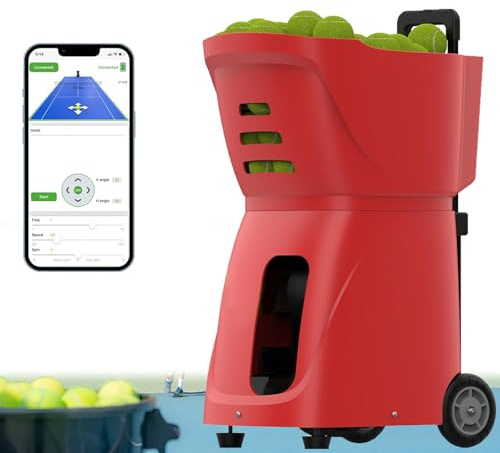 Lance-Balles de Tennis Portable, LéGer et Rechargeable, 11 Modes D'EntraîNement, Oscillation Automatique, ContrôLe de Rotation, TéLéCommande/Application, Convient Aux DéButants,Red