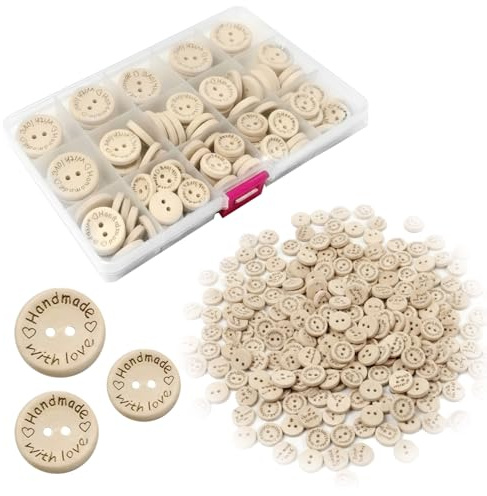 140Pcs Handmade with Love Buttons Wooden Buttons for Baby Cardigans Baby Button for Cardigans for DIY Sewing Craft Decorations Kids Cardigan Knitting Handmade Projects 15 20 25mm Natural