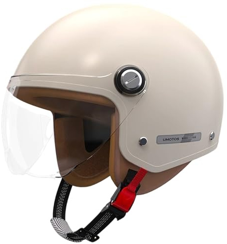 Halfos de Motocicleta Half Helmets, Casco de Motocicleta de Cara Abierta Vintage, Protector de Cabeza de Seguridad para Hombres y Mujeres en Bicicleta de Tierra, Scooter, Beige en Bicicleta | Cascos