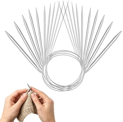 11 Pcs Circular Knitting Needles,2.0-8.0mm 80 cm Long Stainless Steel Round Knitting Needles with Flexible Cable for Weaving Sweaters, Scarves, Hats, Blankets, Gloves Projects
