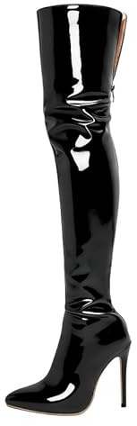 Veelau Meieer Bottines à talons hauts pour femme avec fermeture éclair, Vernis noir., 41 EU