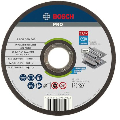 Bosch 1x Mola da taglio PRO Stainless Steel and Metal di lunga durata piccole, foro 22,23 mm (per Acciaio, Acciaio inossidabile, Ø 125 mm, Professional Accessorio Smerigliatrice angolare piccola)