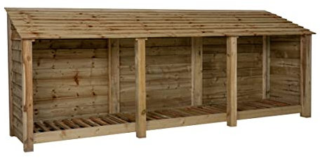Arbor Garden Solutions wooden log store 4ft, firewood storage (W-335cm, H-126cm, D-88cm), natural finish (Without kindling shelf)