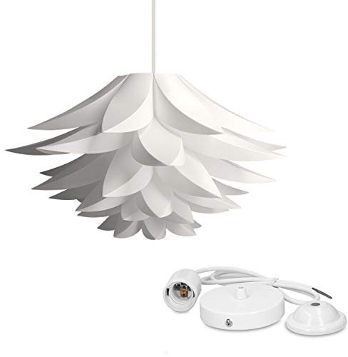 kwmobile DIY Puzzle Lampe Lampenschirm - Lotus Schirm Set mit Deckenbefestigung 90cm Kabel E27 Fassung - Puzzlelampe Deckenleuchte in Weiß