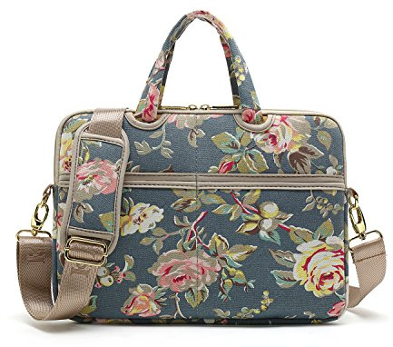 kayond Blue Water Hyacinth Canvas Laptop Shoulder Messenger Bag Case Sleeve for 12.5-13.3 Inch Laptop and Macbook Air 13，Macbook Pro 13/14 (13-13.3 inch, Blue Water Hyacinth)