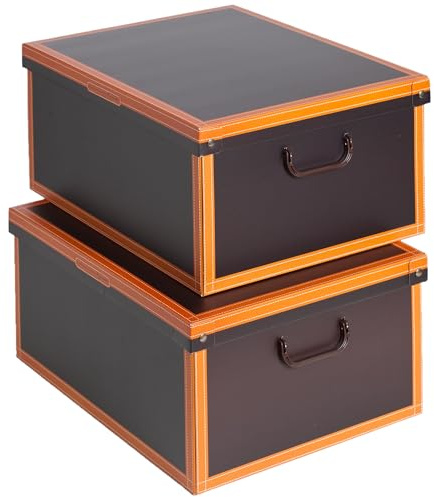 Lavatelli Set 2 pezzi Scatole armadio in cartone, organizer per vestiti e biancheria, per cambio stagione, Cuoio 50x40xh25 cm