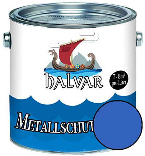 Halvar Metallschutzlack SEIDENMATT Blau RAL 5000-5024 Metallfarbe besonders robuster Kunstharzlack Wetterbeständig & perfekter Langzeitschutz Metall (2,5 L, RAL 5015 Himmelblau)