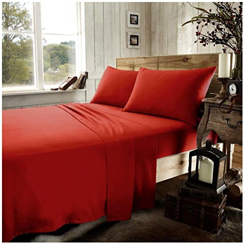 GC GAVENO CAVAILIA Premium Quality Plain Dyed Thermal Flannelette Fitted Sheet, Soft & Cosy 100% Brushed Cotton Flannel Bed Linen, Easycare Bedding, Red, Kingsize Bedsheet