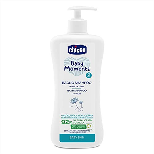 Chicco Baby Moments Badeshampoo ohne Tränen für empfindliche Haut und dünnes Haar von Neugeborenen, reizt die Augen, 0+ Monate - 500 ml