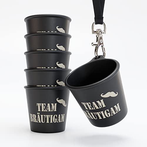 SoPro 6x Schnapsbecher zum Umhängen 4 cl wiederverwendbar - Schnapsgläser JGA 40 ml schwarz - Schnapsglas zum Umhängen, JGA Schnapsgläser, Schnapsgläser zum Umhängen JGA, Schnapsgläser mit Band