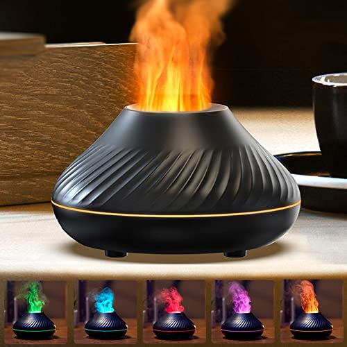 Flammen Aroma Diffuser, Ätherische Öle Diffuser Mit 7-farbigem Nachtlicht, DuftöL Diffuser, Luftbefeuchter Humidifier für Zuhause Büro, Raumduft oder Yoga, Wasserlose Abschaltautomatik Schwarz