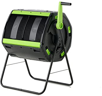 48 Gallon Geared Two Compartment Compost Tumbler Black Plastic