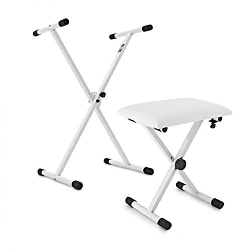 gear4music Keyboard Stand and Stool Set White