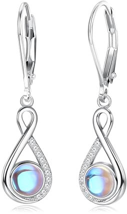 Adramata Damen Ohrringe Silber 925 Hängend - Zierliche Mondstein Ohrhänger - Modische Ohrringe Mit Anhänger - Geschenke für Frauen