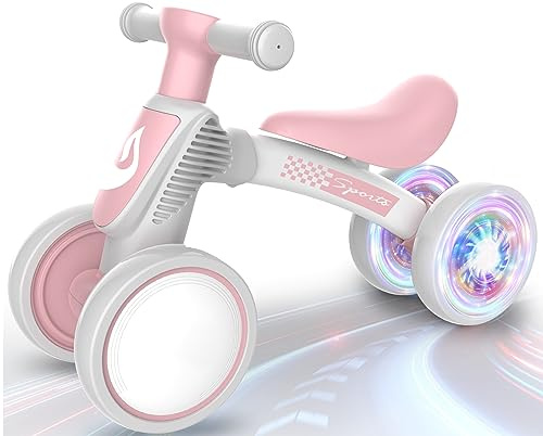 WETIFY Colorful Lighting Baby Balance Bike Toys for 1 Year Old Girl Gifts, 10-36 Month Toddler Balance Bike, No Pedal 4 Silence Wheels & Soft Seat First Bike, One Year Old Girl Birthday Gifts