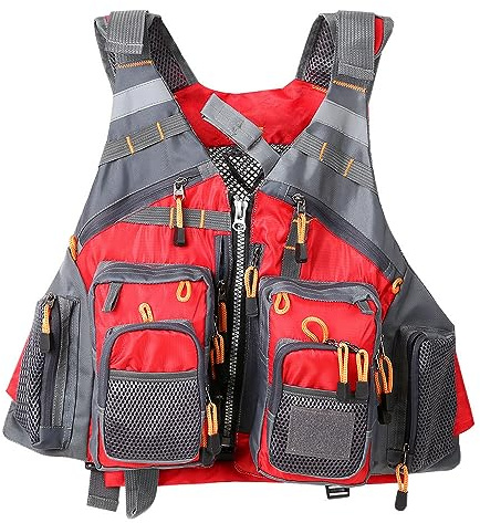 Multifunctional Kayak Life Jackets for Adults - Fishing, Multi Pocket Portable Detachable Clothing with Floating Material Breathable Life-Saving Rock Fishing (Red)