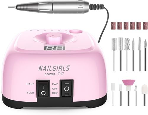 Torno de Uñas Profesional 35000RPM,NAILGIRLS 11 en 1 Torno para Uñas Acrilicas,Torno Electrico para Uñas con Pantalla,Baja Vibración Torno Profesional para Uñas Tornos para Manicura y Pedicura