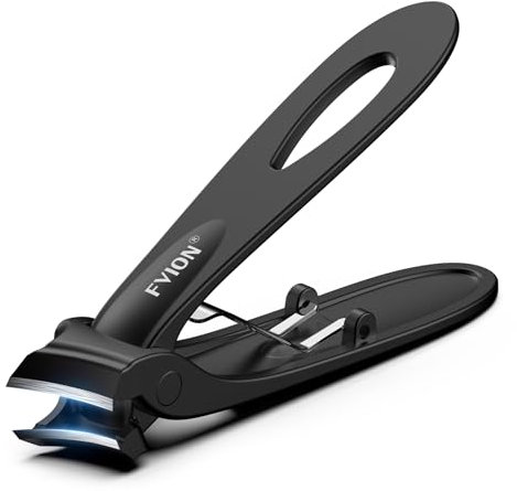 FVION Schräger Nagelknipser mit breiter Kieferöffnung für dicke Nägel, Zehennagelknipser aus Edelstahl für eingewachsene Zehennägel, Fingernagelknipser mit schräg gebogener Klinge (Schwarz)
