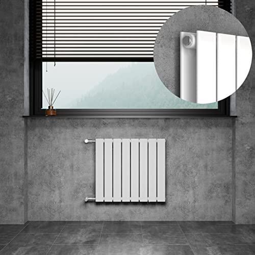 WITEN&NOCK Design Heizkörper Flach Paneelheizkörper Weiß 600 x 550 mm Doppellagig mit Seitenanschluss Austauschheizkörper Nabenabstand 500 mm inkl. Montageset