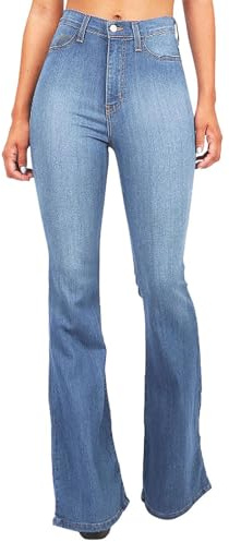 Yolimok Jeans Trousers for Women UK Plus Size Bootcut Jeans Sale Clearance High Waist Tight Wide Leg Jeans Retro Stretch Bootleg Pants Ladies Denim Pants with Botton Zipper Pockets Casual Flare Pants