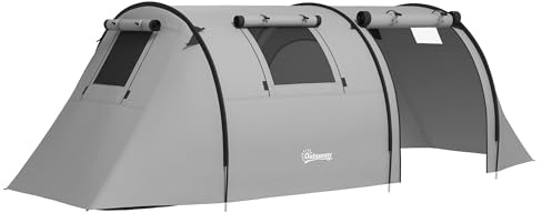Outsunny Tienda de Campaña Familiar para 3 Personas Tienda Camping Plegable Ligera con Puertas Ventallas Gancho Bolsa de Transporte Impermeable 3000 mm para Playa Senderismo 470x220x150 cm Gris