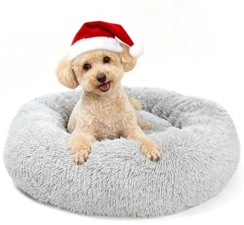 MDDK DY Cama para perros gris de 60 cm, lavable a máquina, cama antideslizante de felpa para gatos de interior, soporte ortopédico relleno profundo