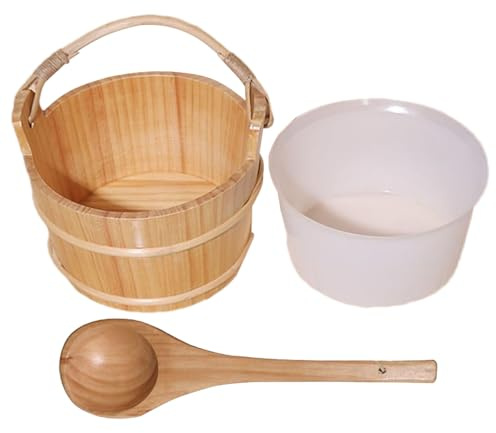 Sauna Bucket Set, Wooden Barrel, 11.81x8.66x6.3 inches, Portable Spoon Tool, Handmade Spruce Material, 6L Capacity, Relaxation Spa Accessory, for Shower Use, Body Sweating