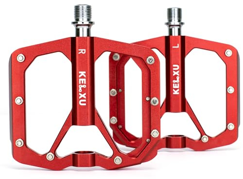 Kelxu Pedales de Bicicleta, 3 rodamientos, Mecanizados con CNC en Aluminio de 9/16 Pedales Plataforma MTB con Clavos Antideslizantes Extraíbles para Carretera/BMX