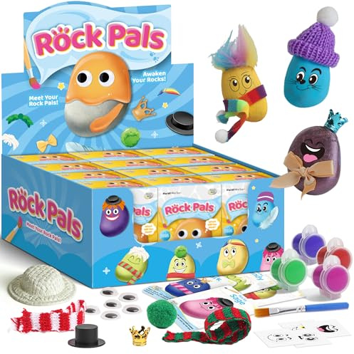 Gamerside Set de 12 Piedras para Pintar y Decorar – Kit DIY Pintura Niños con Pinturas y Pinceles, Manualidades Niños y Regalo Divertido