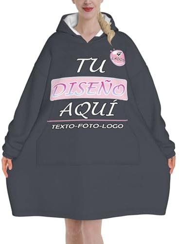 Xenorith Bata Manta Personalizados Sudadera Mujer y Hombre Batamanta Grande Hoodie Sudaderas Agrega tu Texto y Foto Batas de casa Invierno Tallas Grandes Manta con Capucha Regalos Personalizada
