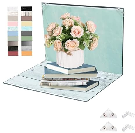 MeYuxg Set di sfondo fotografico, 30 x 40 cm, con cartone riflettente + 10 fogli di carta da parati double face, 20 motivi, per alimenti, gioielli, cura della pelle