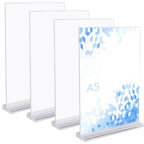ROEOWENE 4pcs Porta Cartelli in Acrilico A5 Espositore da Tavolo Acrilico | Trasparente Menu Supporti Per Per Poster,menu,uffici,negozi,hotel,ristoranti,pubblicità,reception